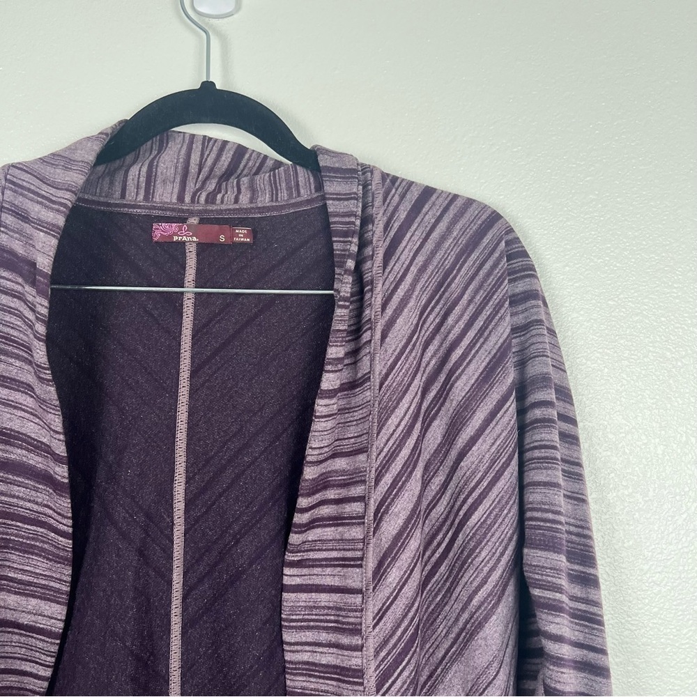Prana Paradiso Cocoon Cardigan Sweater Purple Striped Open Front Small - Picture 2 of 6